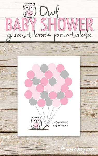 Pink Owl Balloon Guest Book