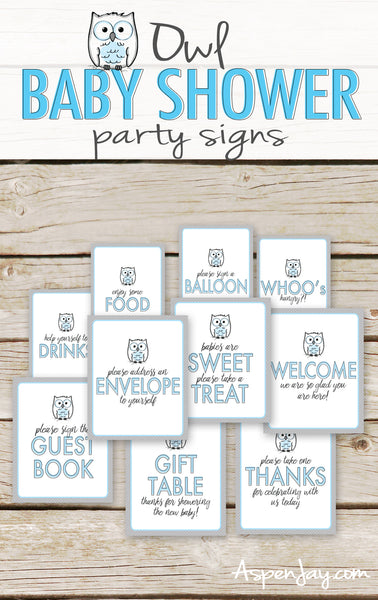 Blue Owl Baby Shower Table Signs