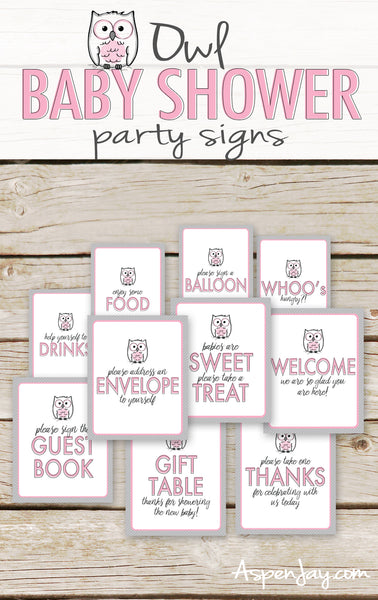 Pink Owl Baby Shower Table Signs