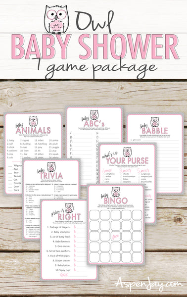 Pink Owl 7 Baby Shower Games Package