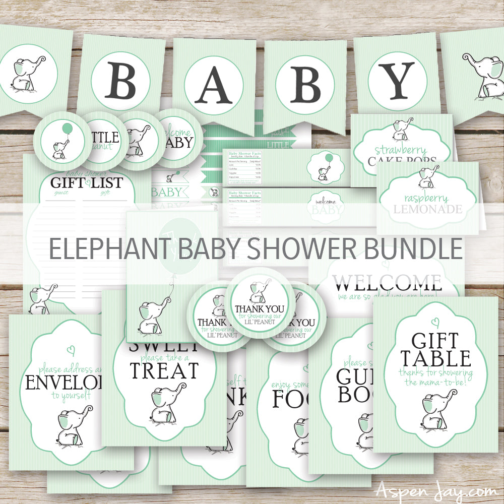 Green Elephant Baby Shower Decor Package