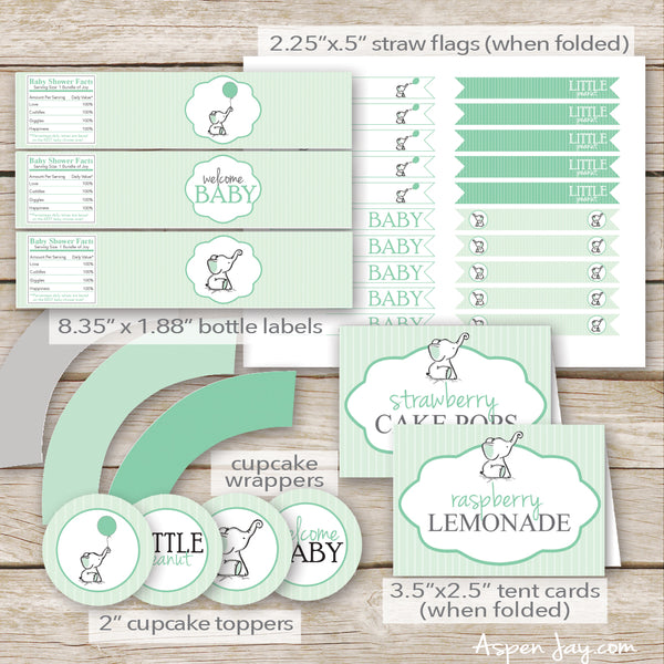 Green Elephant Baby Shower Decor Package
