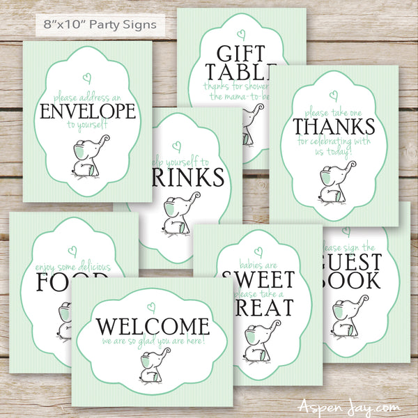 Green Elephant Baby Shower Decor Package