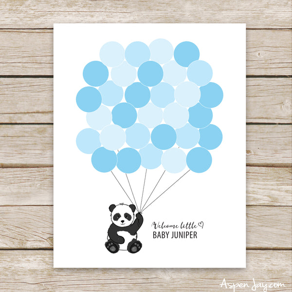 Blue Panda Balloon Guest Book