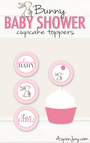 Pink Bunny Cupcake Toppers