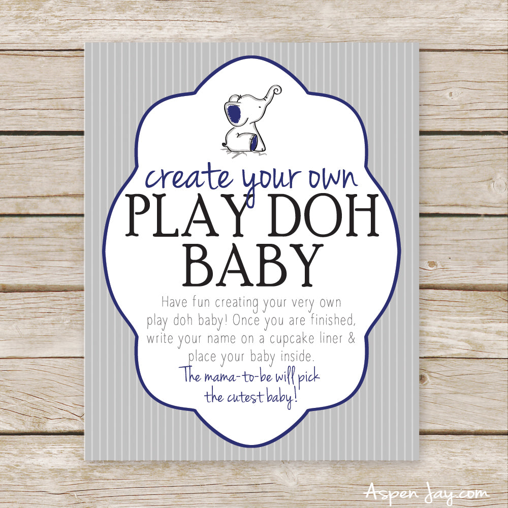Navy Elephant Play Doh Baby Sign