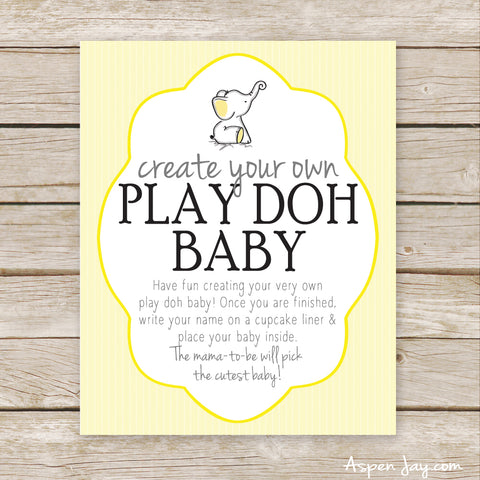 Yellow Elephant Play Doh Baby Sign