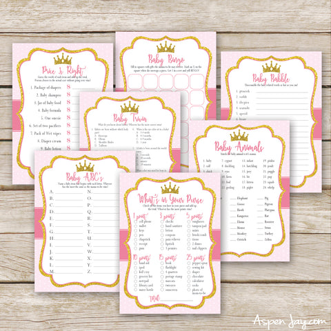 Pink Princess 7 Baby Shower Games Package