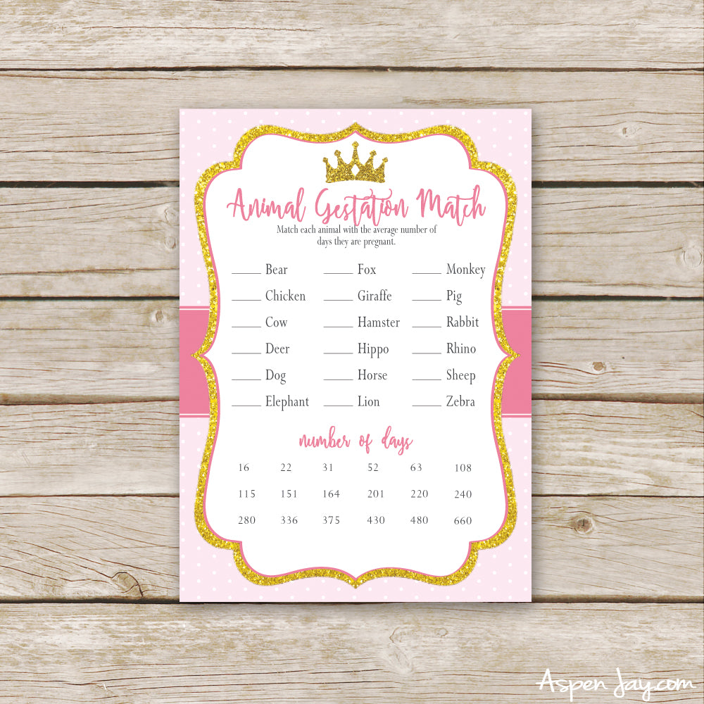 Pink Princess Animal Gestation Match