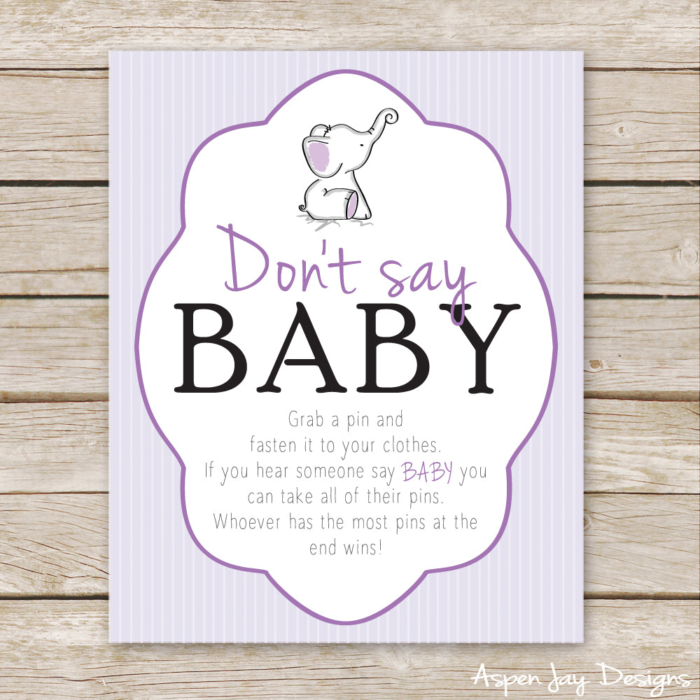 Purple Elephant Don't Say Baby Sign