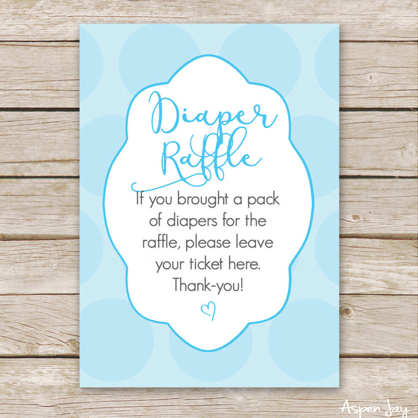 Blue Bunny Diaper Raffle Tickets & Sign