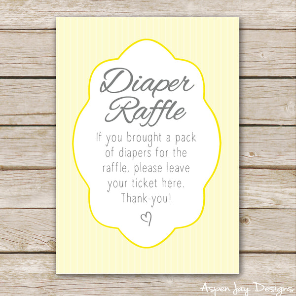 Yellow Elephant Diaper Raffle Tickets & Sign