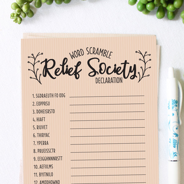 Relief Society Declaration Word Scramble