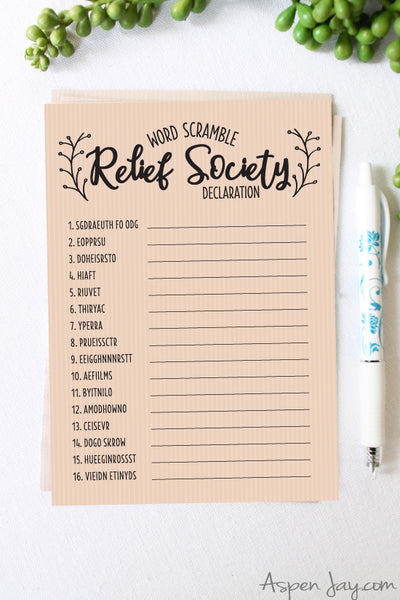 Relief Society Declaration Word Scramble