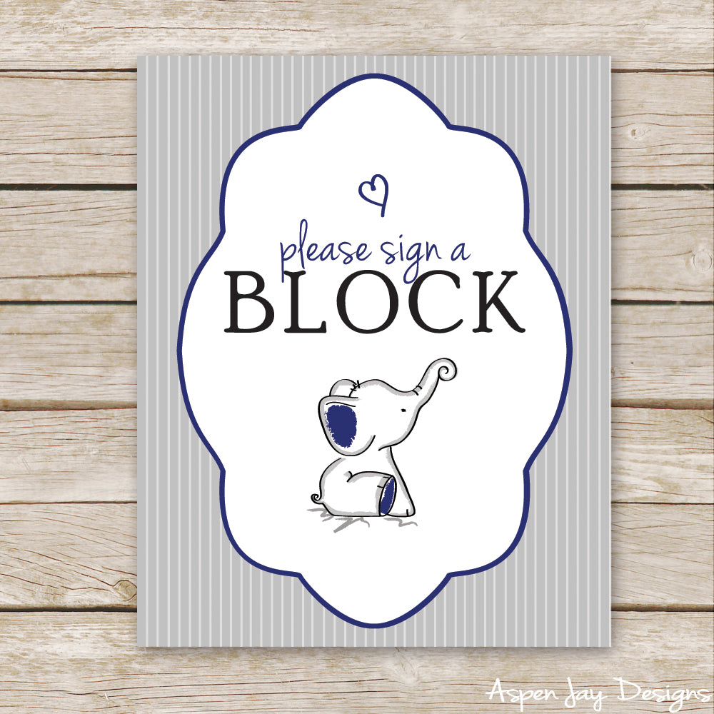 Navy Elephant Sign a Block Sign