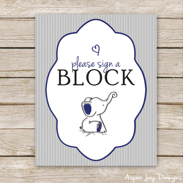 Navy Elephant Sign a Block Sign