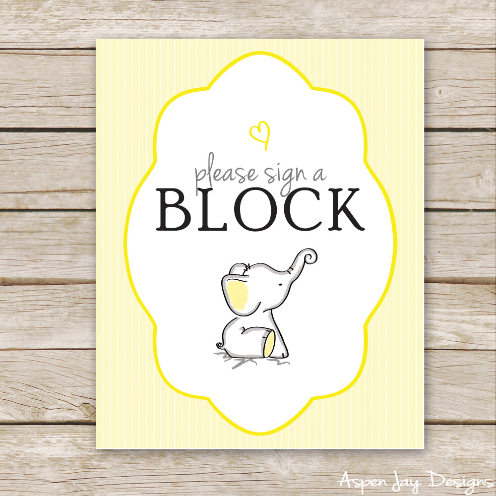Yellow Elephant Sign a Block Sign