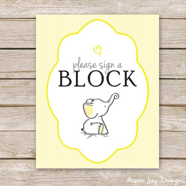 Yellow Elephant Decorate a Block Sign