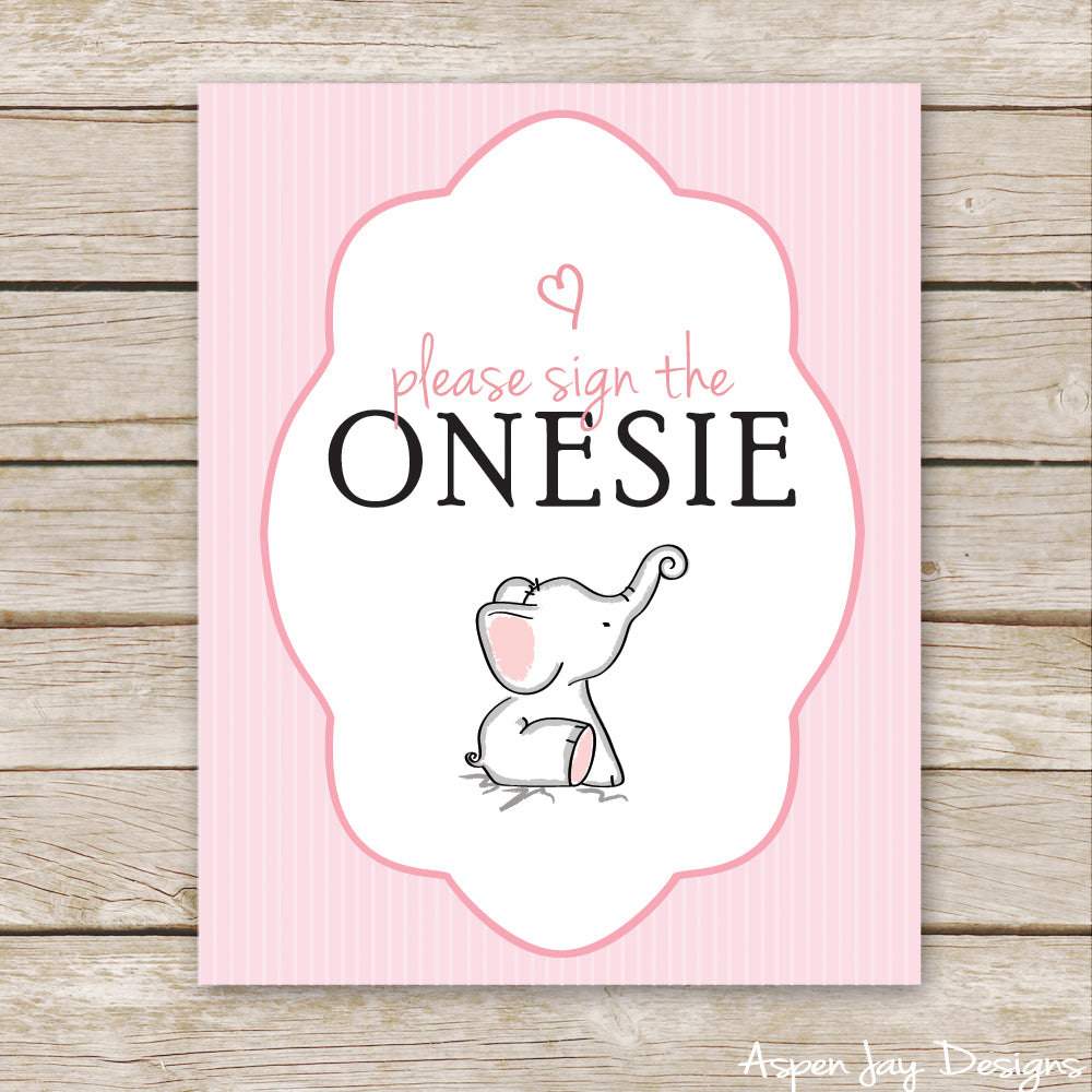 Pink Elephant Sign the Onesie Sign
