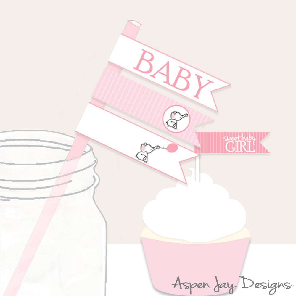 Pink Elephant Straw Flags