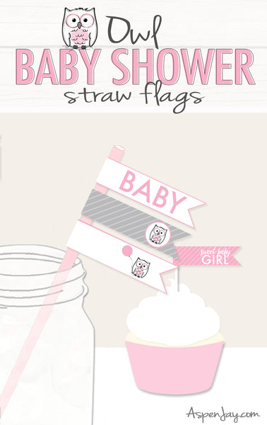 Pink Owl Cupcake or Straw Flags