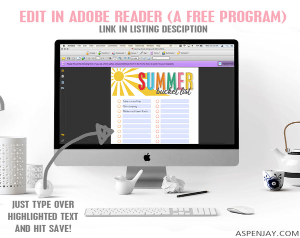 EDITABLE Summer Bucket List