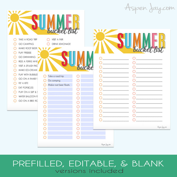 EDITABLE Summer Bucket List