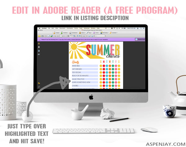 EDITABLE Summer Chore Chart
