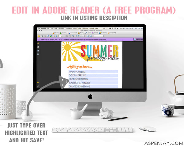 EDITABLE Summer Rules Chart