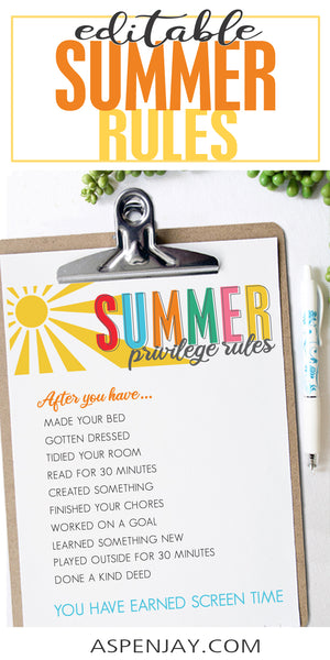 EDITABLE Summer Rules Chart