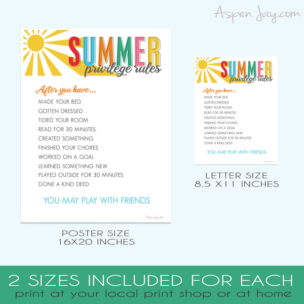 EDITABLE Summer Rules Chart