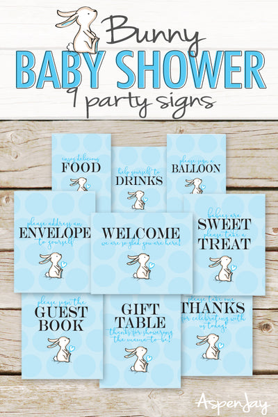 Blue Bunny Baby Shower Signs