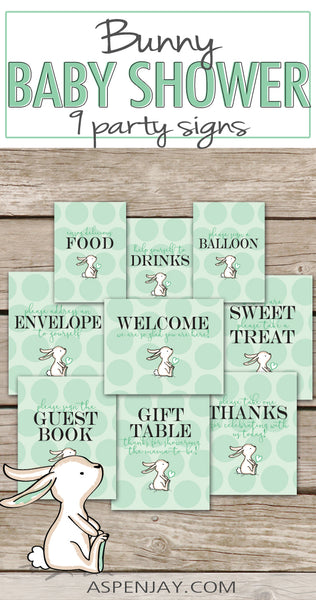 Green Bunny Baby Shower Signs