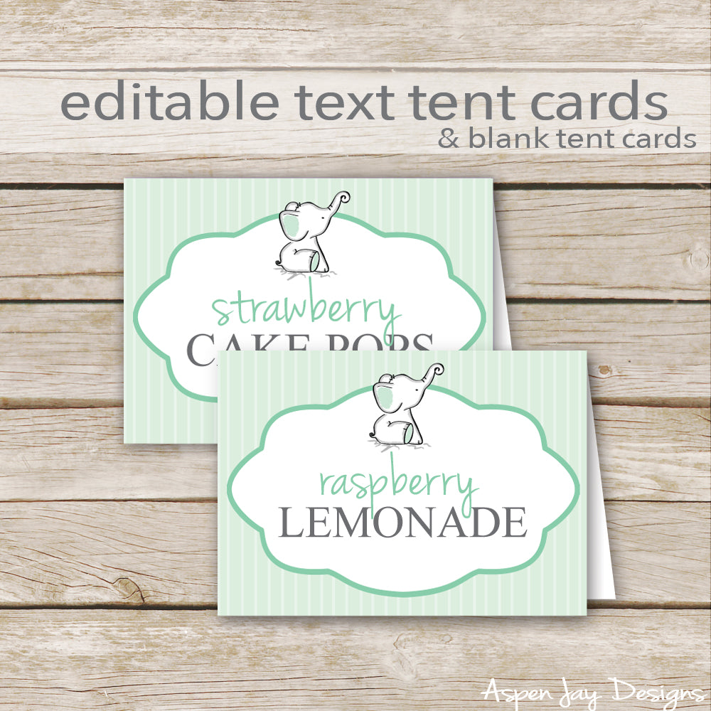 Editable Green Elephant Party Labels