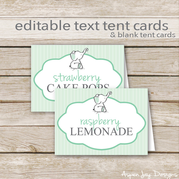 Editable Green Elephant Party Labels