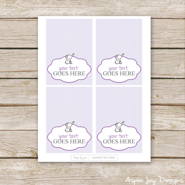Editable Purple Elephant Party Labels