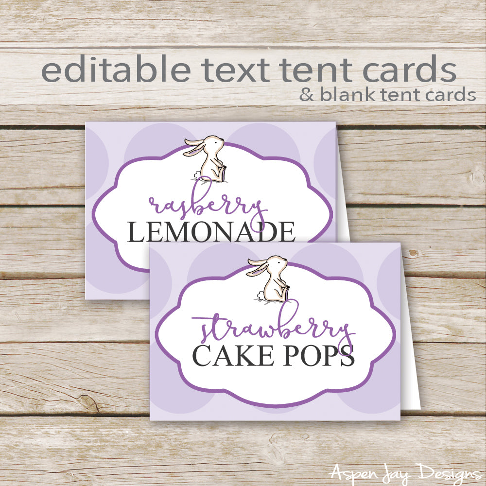 Editable Purple Bunny Party Labels