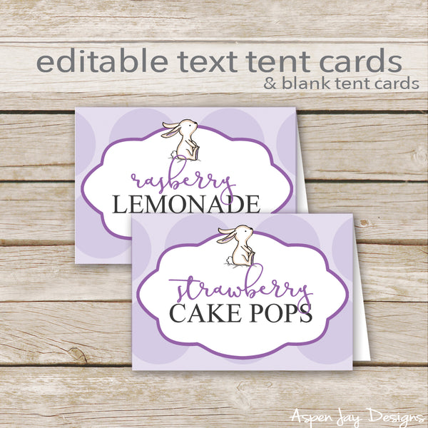 Editable Purple Bunny Party Labels