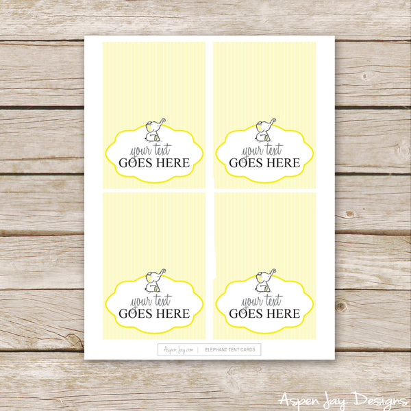 Editable Yellow Elephant Party Labels