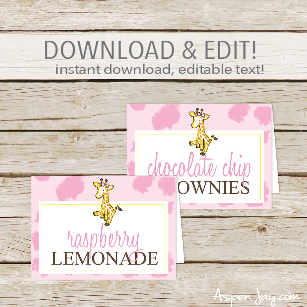 Editable Giraffe Party Labels