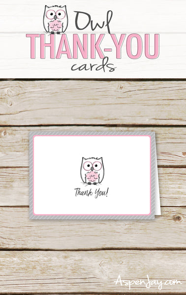 Pink Owl Thank You Cards
