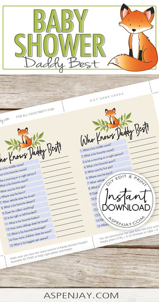 7 Fox Baby Shower Games Pack