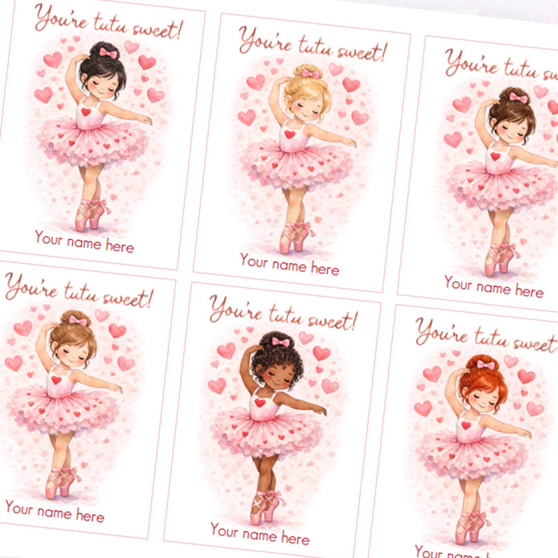 Editable Ballerina Valentine Cards - 6 Ballet Dancers