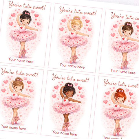 Editable Ballerina Valentine Cards - 6 Ballet Dancers