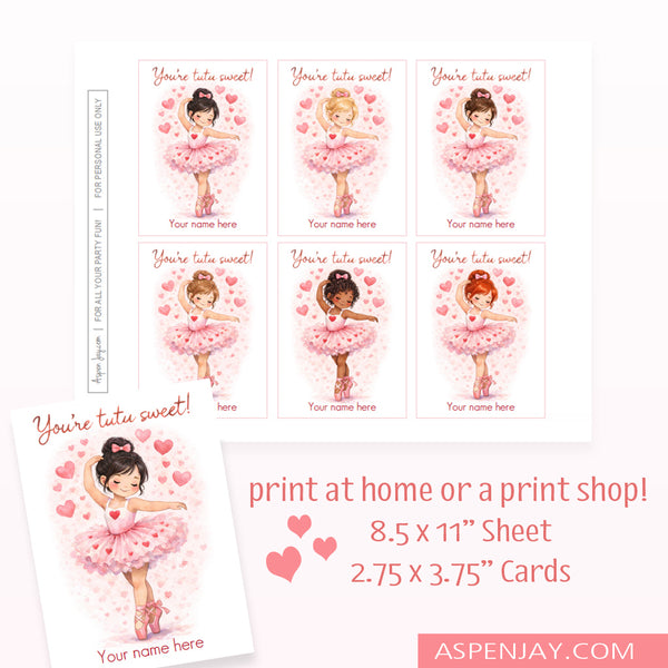 Editable Ballerina Valentine Cards - 6 Ballet Dancers