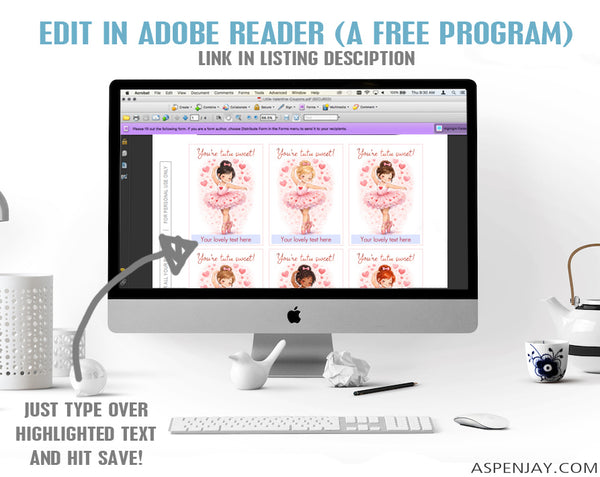 Editable Ballerina Valentine Cards - 6 Ballet Dancers