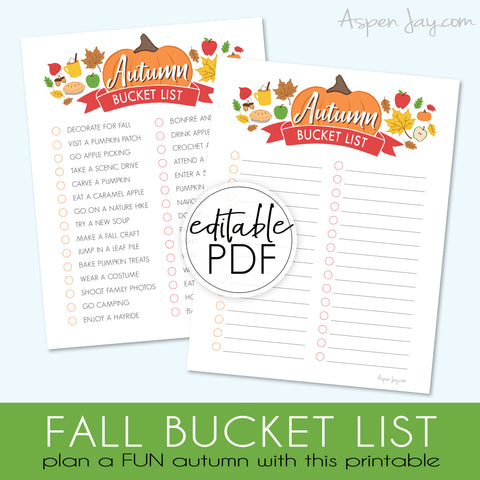 EDITABLE Fall Bucket List