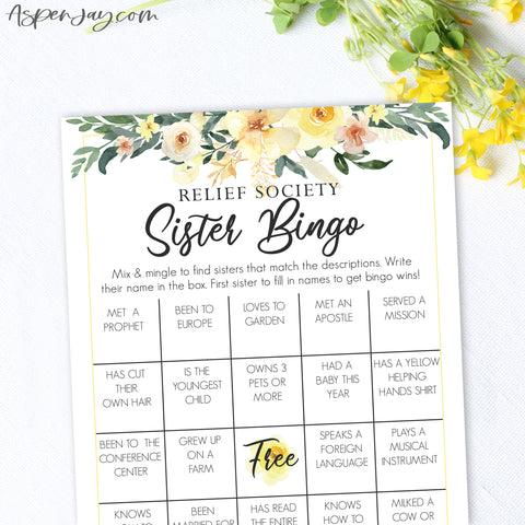 Floral Relief Society Bingo