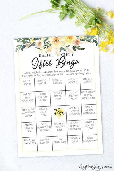 Floral Relief Society Bingo