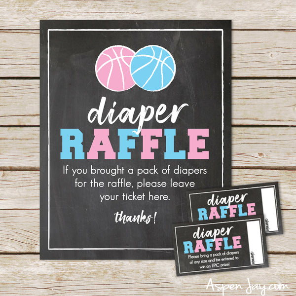 Basketball Diaper Raffle Tickets & Sign